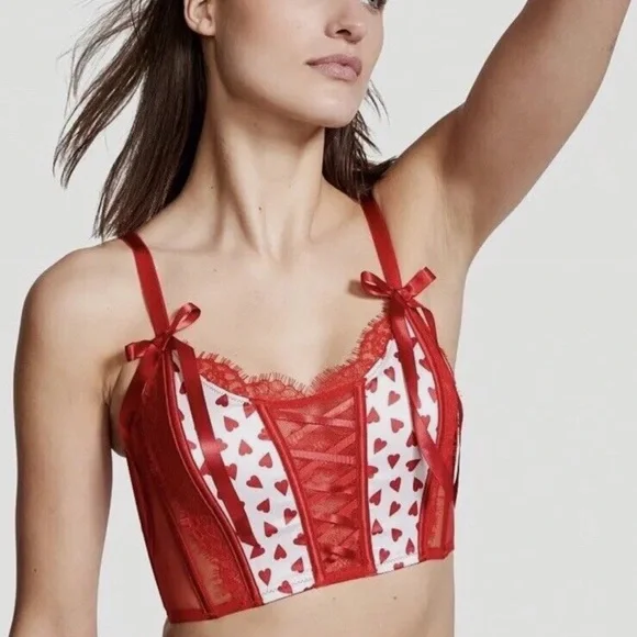 NEW Victorias Secret Dream Angels Valentine's Lace-up Corset Bra Crop Top Heart - Picture 2 of 10